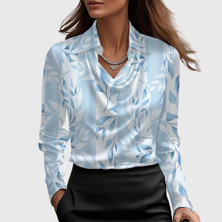 Damen Satinbluse mit Wasserfallausschnitt und Langarm