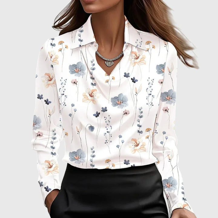 Damen Satinbluse mit Wasserfallausschnitt und Langarm