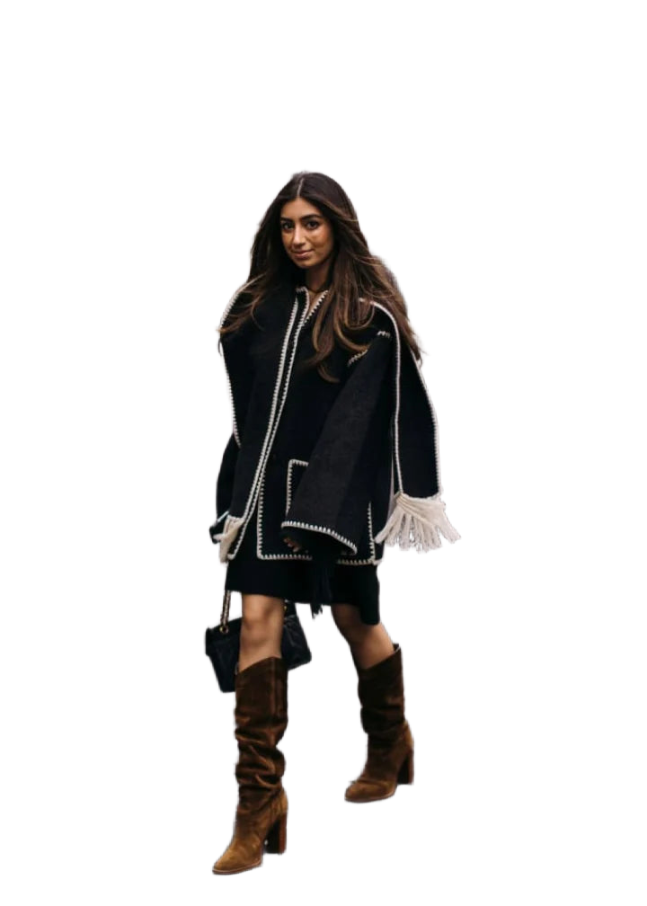 Damen schaljacke mit Fransen und Kontrastnähten