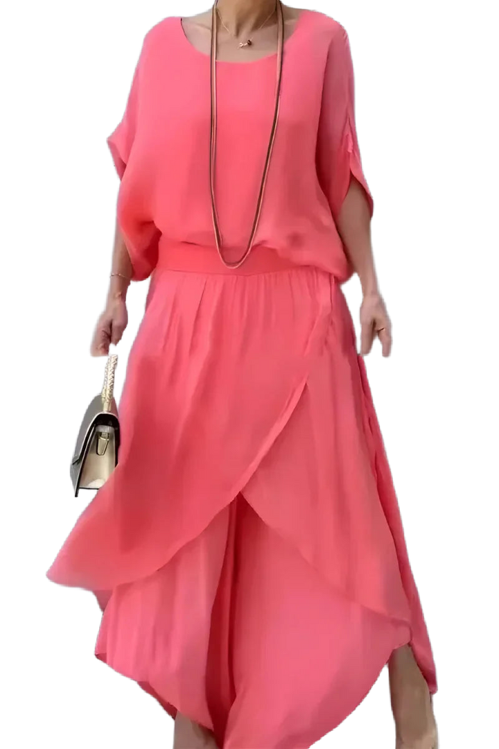 Damen Set mit weitem Oberteil und asymmetrischer Hose