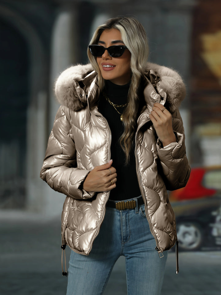 Damen Skijacke mit abnehmbarer Kapuze, aus wasserabweisendem Material, Thermoisolierung für Wärme und Komfort bei kaltem…