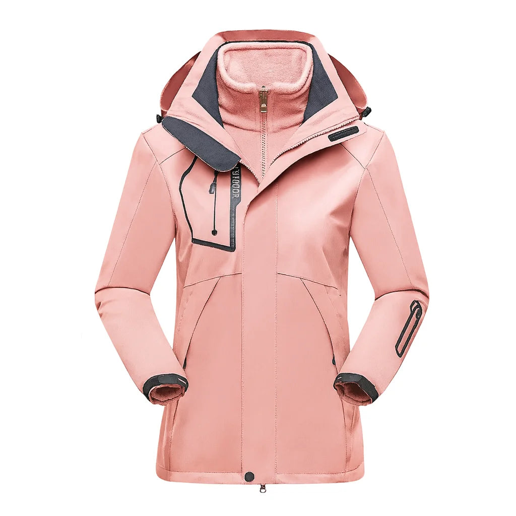 Damen Skijacke mit Fleece-Innenfutter und abnehmbarer Kapuze