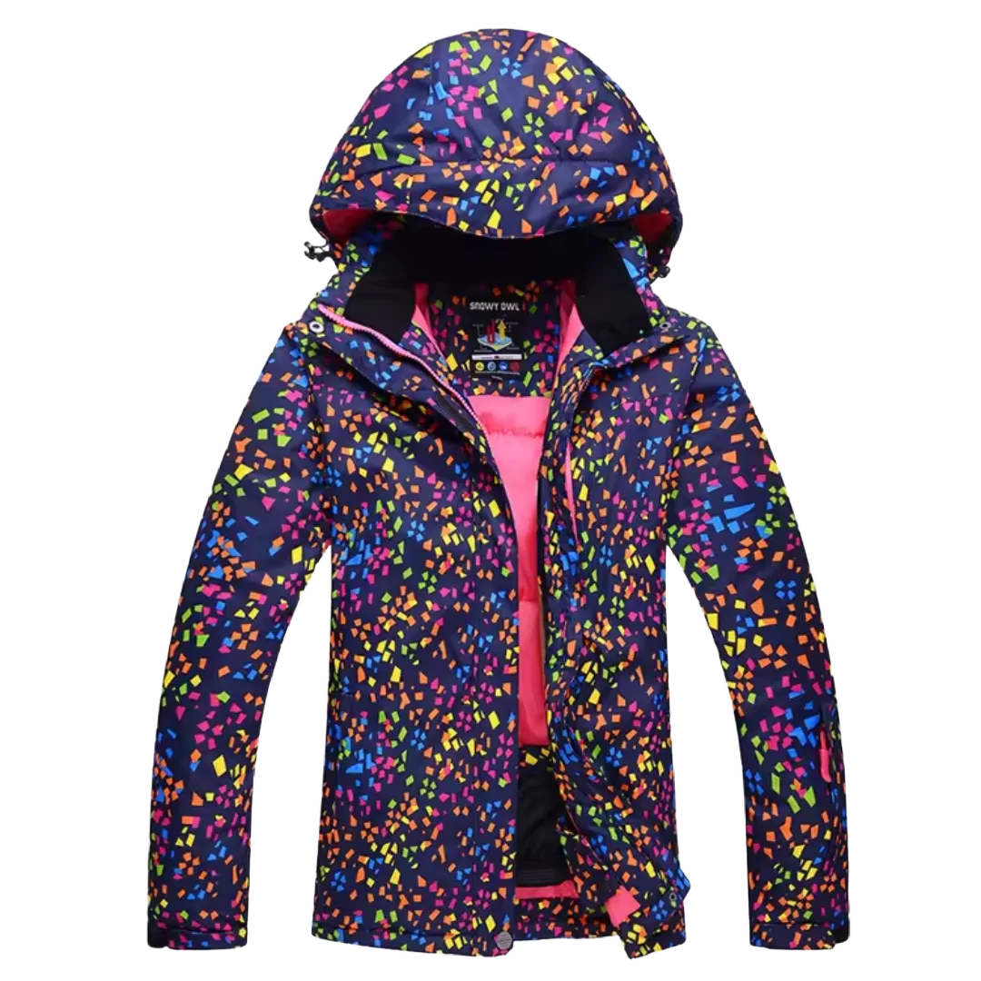 Damen Skijacke mit Kapuze, aus wasserabweisendem Material, modernem Muster und praktischen Taschen in Mehrfarbig 1.