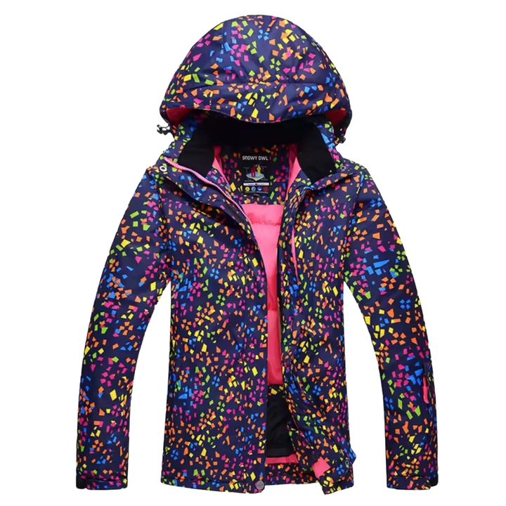 Damen Skijacke mit Kapuze, aus wasserabweisendem Material, modernem Muster und praktischen Taschen in Mehrfarbig 1.