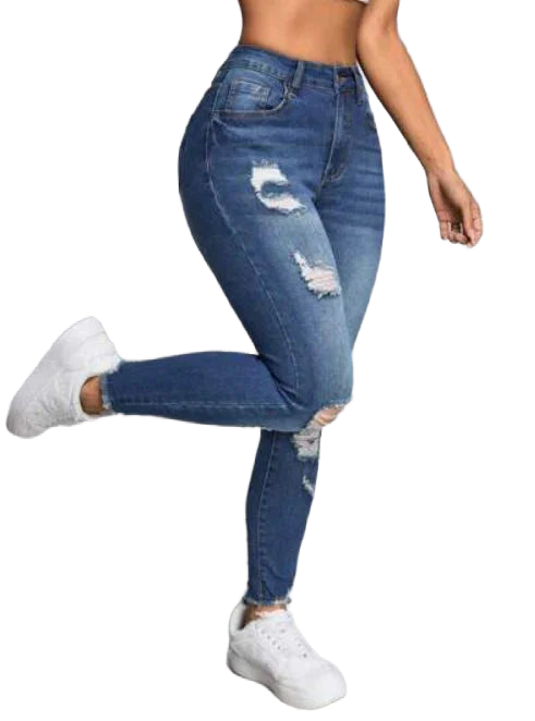 Damen Skinny Jeans in Blau mit Rissen, aus bequemem Stretchmaterial und figurbetontem Schnitt für lässige Looks.