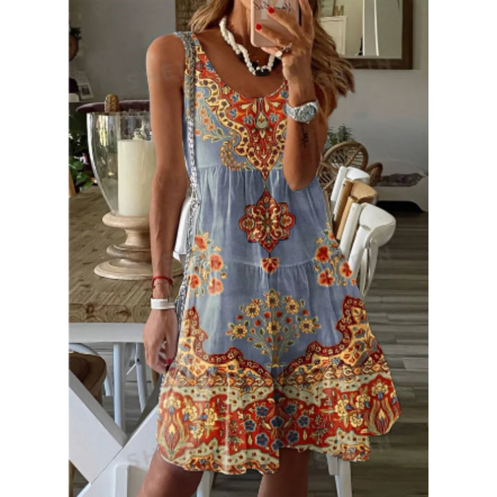 Blau-weißes Sommerkleid für Damen mit Paisley-Muster, A-Linie und schmeichelhaftem Schnitt aus leichtem Stoff ideal für…