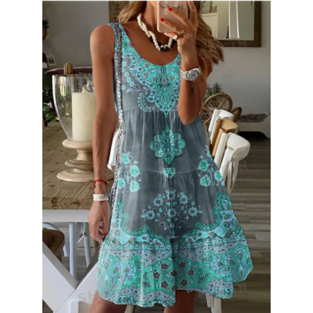 Grünes Damen Sommerkleid mit Paisley-Muster, A-Linie, aus luftigem Stoff - perfekt für sonnige Tage!