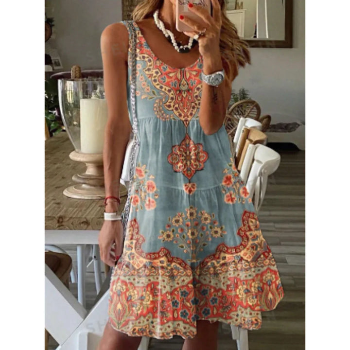 Hellgrünes Damen Sommerkleid mit Paisley-Muster, A-Linie, aus leichtem Stoff, perfekt für den Sommer.