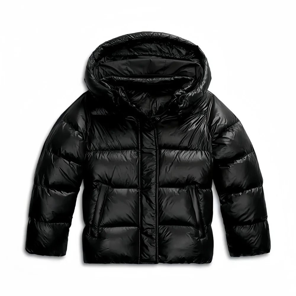 Schwarze Damen Steppjacke mit Kapuze, leichte Isolierung, wasserabweisend, ideal für kühle Tage und Outdoor-Aktivitäten.