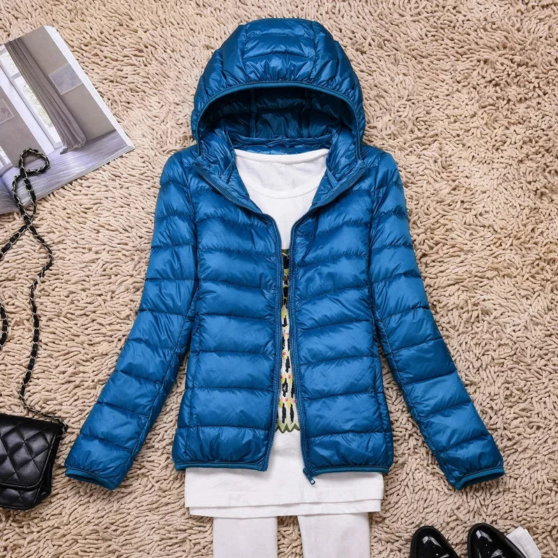 Damen Steppjacke mit Kapuze und Reißverschluss