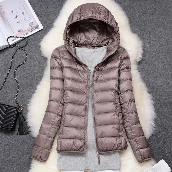 Damen Steppjacke mit Kapuze und Reißverschluss
