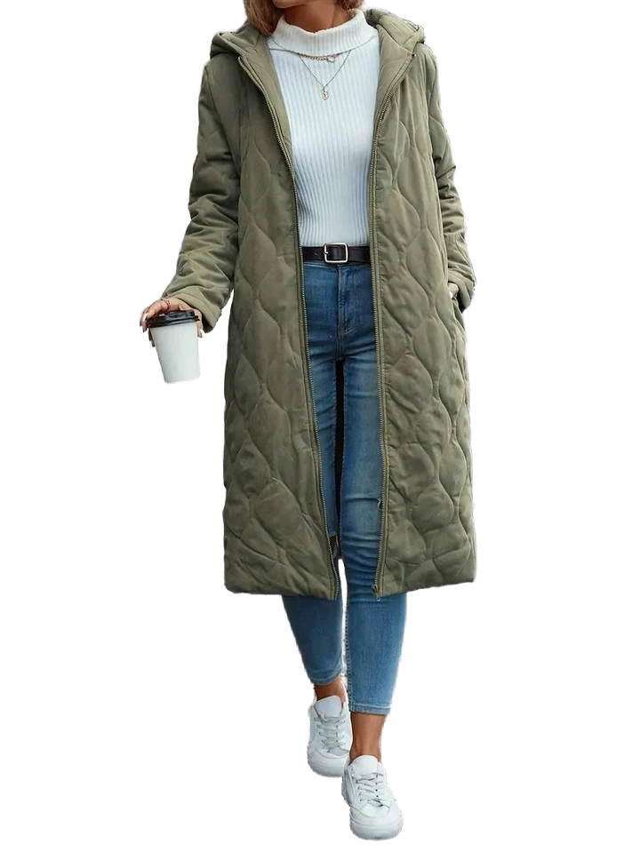 Damen Steppmantel mit Kapuze in Olivegrün