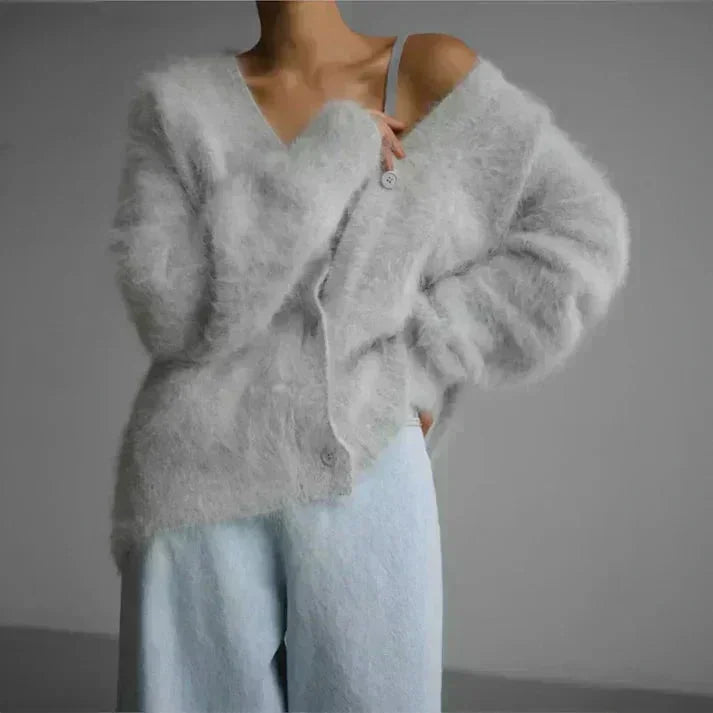 Hellgraue Damen Strickjacke mit Knöpfen, weichem Finish, aus gemütlicher, leichter Baumwolle, ideal für den Alltag.