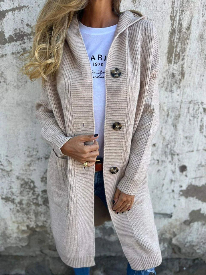 Damen Strickjacke mit Schalkragen und Knopfverschluss