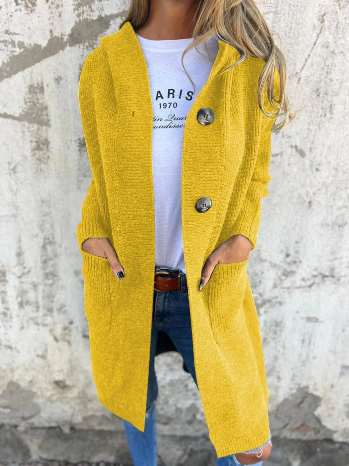 Damen Strickjacke mit Schalkragen und Knopfverschluss
