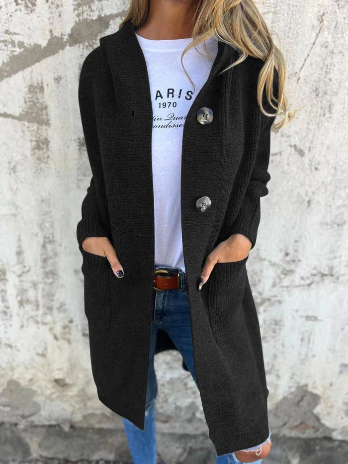 Damen Strickjacke mit Schalkragen und Knopfverschluss