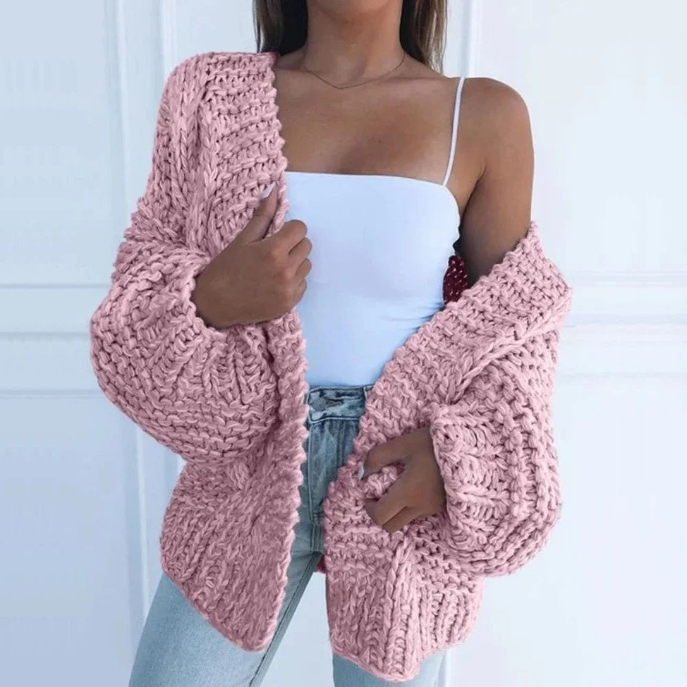 Damen Strickjacke Oversized mit Strukturmuster