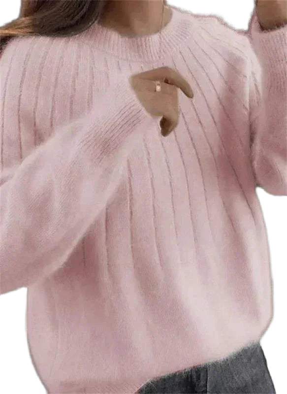 Damen Strickpullover aus Rippstrick mit Rundhalsausschnitt