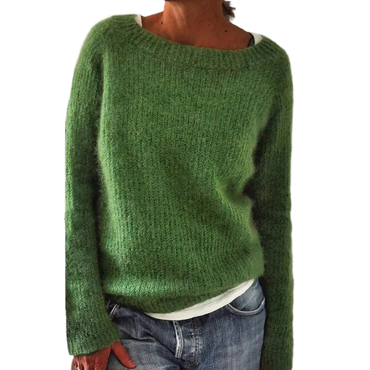 Damen Strickpullover in Grün, Rundhalsausschnitt, aus weichem Material, lässiger Schnitt, ideal für den Alltag.