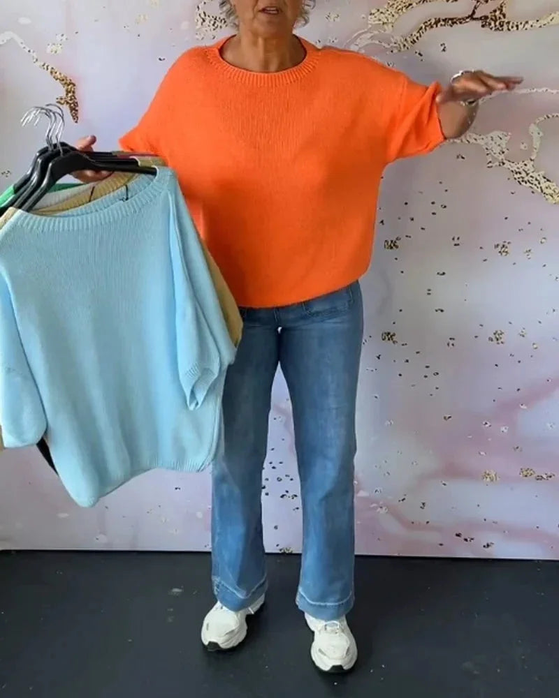 Damen Strickpullover aus weicher Baumwolle, lockere Passform, Rundhalsausschnitt und klassische, zeitlose Strickmuster.
