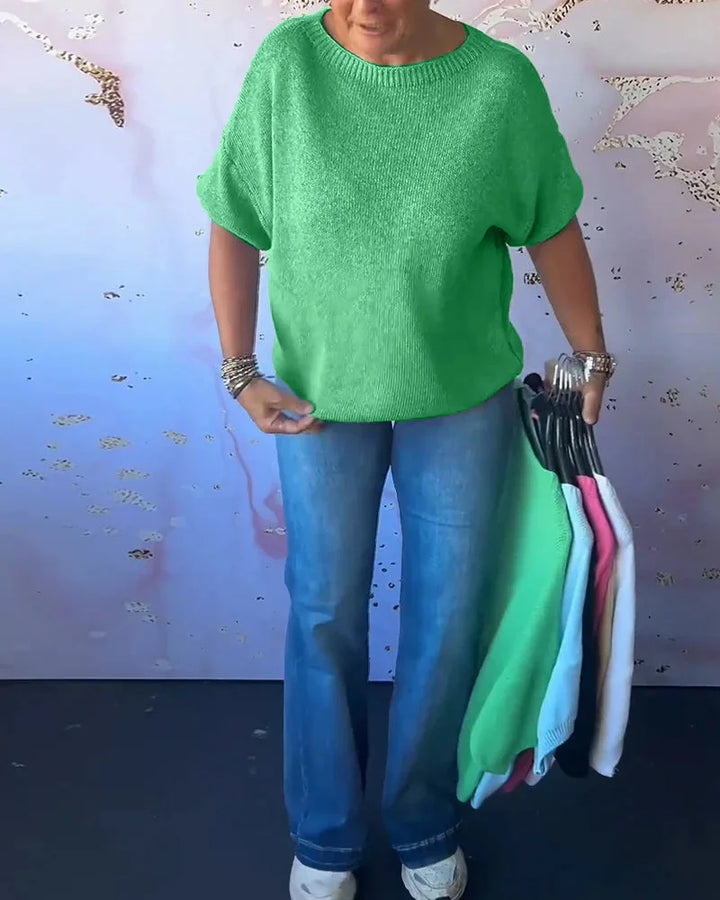 Grüner Damen Strickpullover mit lockerer Passform, Rundhalsausschnitt und weichem, atmungsaktivem Material.