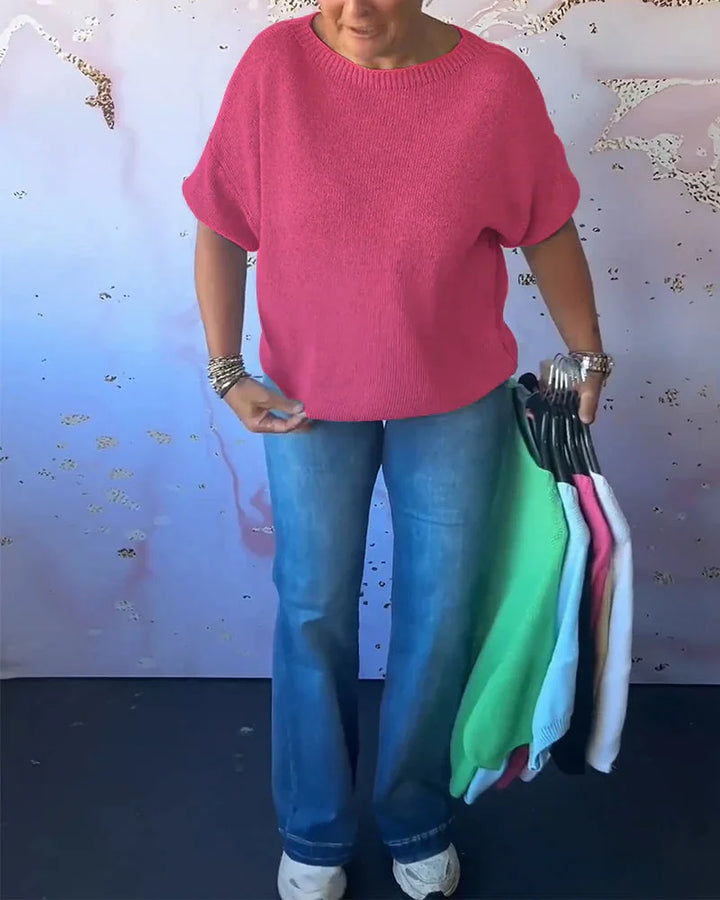 Rosa Damen Strickpullover mit lockerer Passform, Rundhalsausschnitt und weichem, atmungsaktivem Material für bequemen…