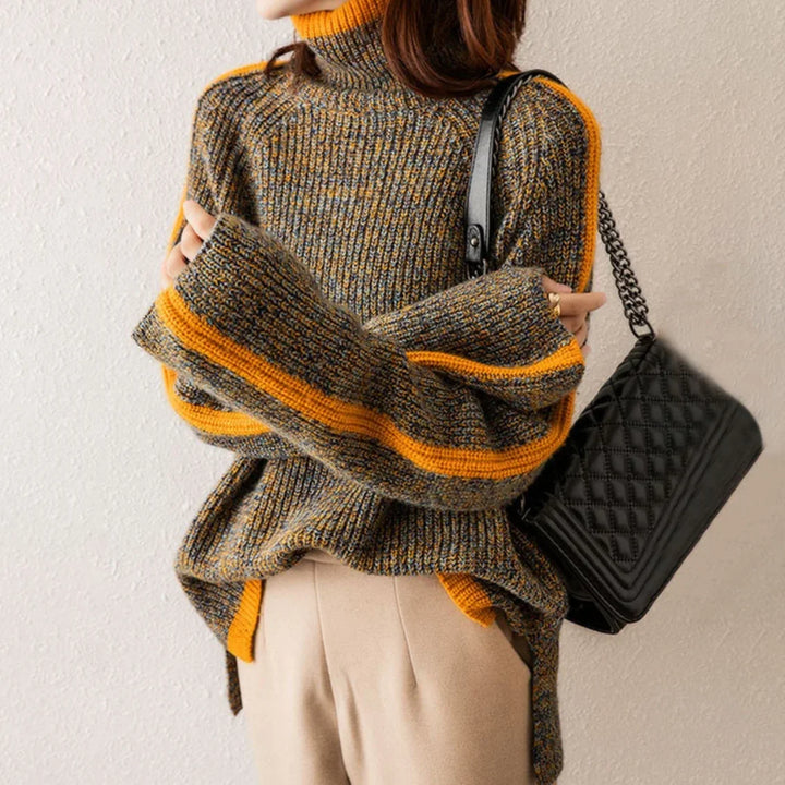 Beiger Damen Strickpullover mit Rollkragen, Oversize-Design aus weichem, atmungsaktivem Material für gemütlichen…