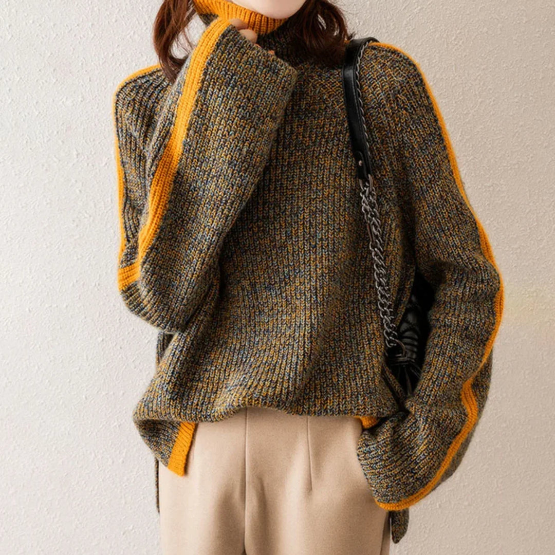 Damen Strickpullover aus weicher Baumwolle, Rollkragen, Oversize-Design in moderner, lässiger Passform für vielseitige Looks.