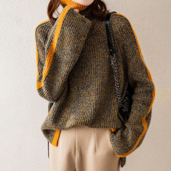 Damen Strickpullover aus weicher Baumwolle, Rollkragen, Oversize-Design in moderner, lässiger Passform für vielseitige Looks.