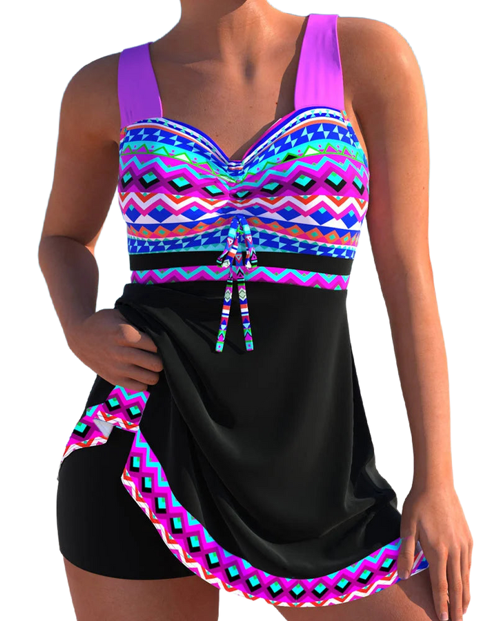 Damen Tankini mit buntem Muster und Schnürdetails