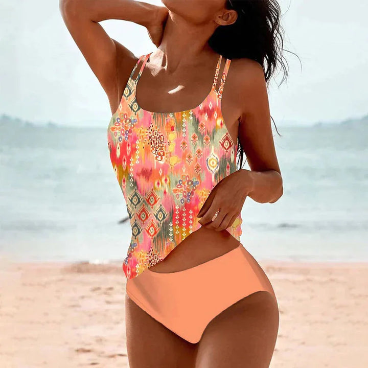 Orange Damen Tankini Set mit Mandala-Druck, hoher Taille. Hochwertiges Material, auffälliges Design, perfekt für den Sommer…