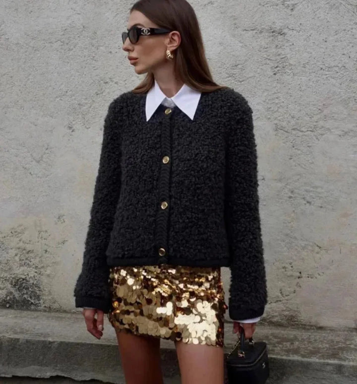 Damen Teddy-Strickjacke in lässigem Stil, weiches Material, mit Knöpfen und Taschen für zusätzlichen Komfort und…