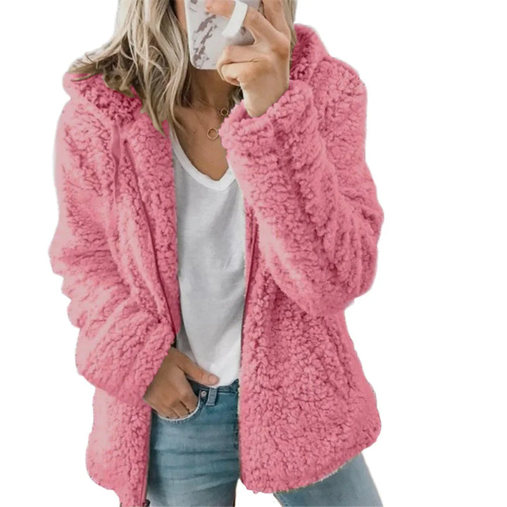 Damen Teddyjacke mit Kapuze in Kuschel-Optik