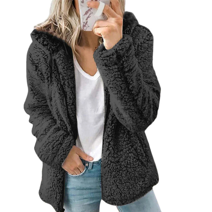 Damen Teddyjacke mit Kapuze in Kuschel-Optik