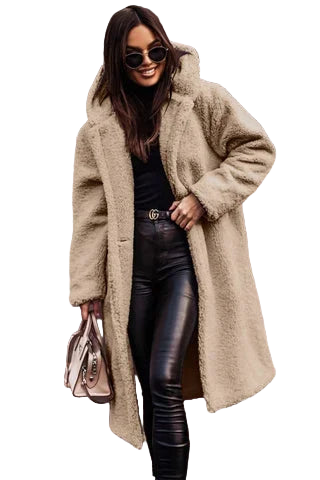 Damen Teddymantel mit Kapuze