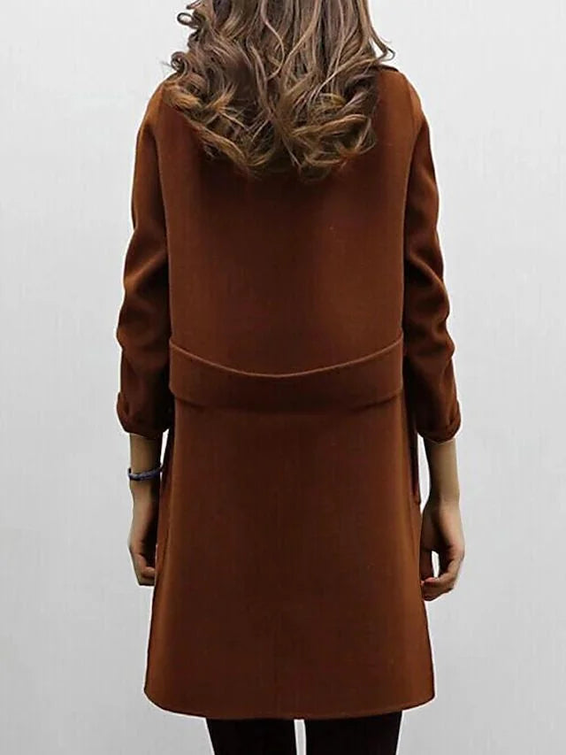 Damen Trenchcoat lang, Doppelreiher, Reverskragen, aus leichtem Baumwollmix, ideal für den Frühling und Herbst.