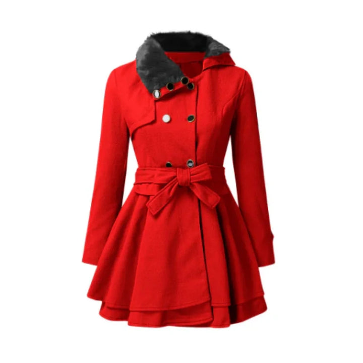 Damen Trenchcoat in Rot, aus hochwertigem Baumwollmix, mit Gürtel und praktischer Kapuze für vielseitige Stylings.