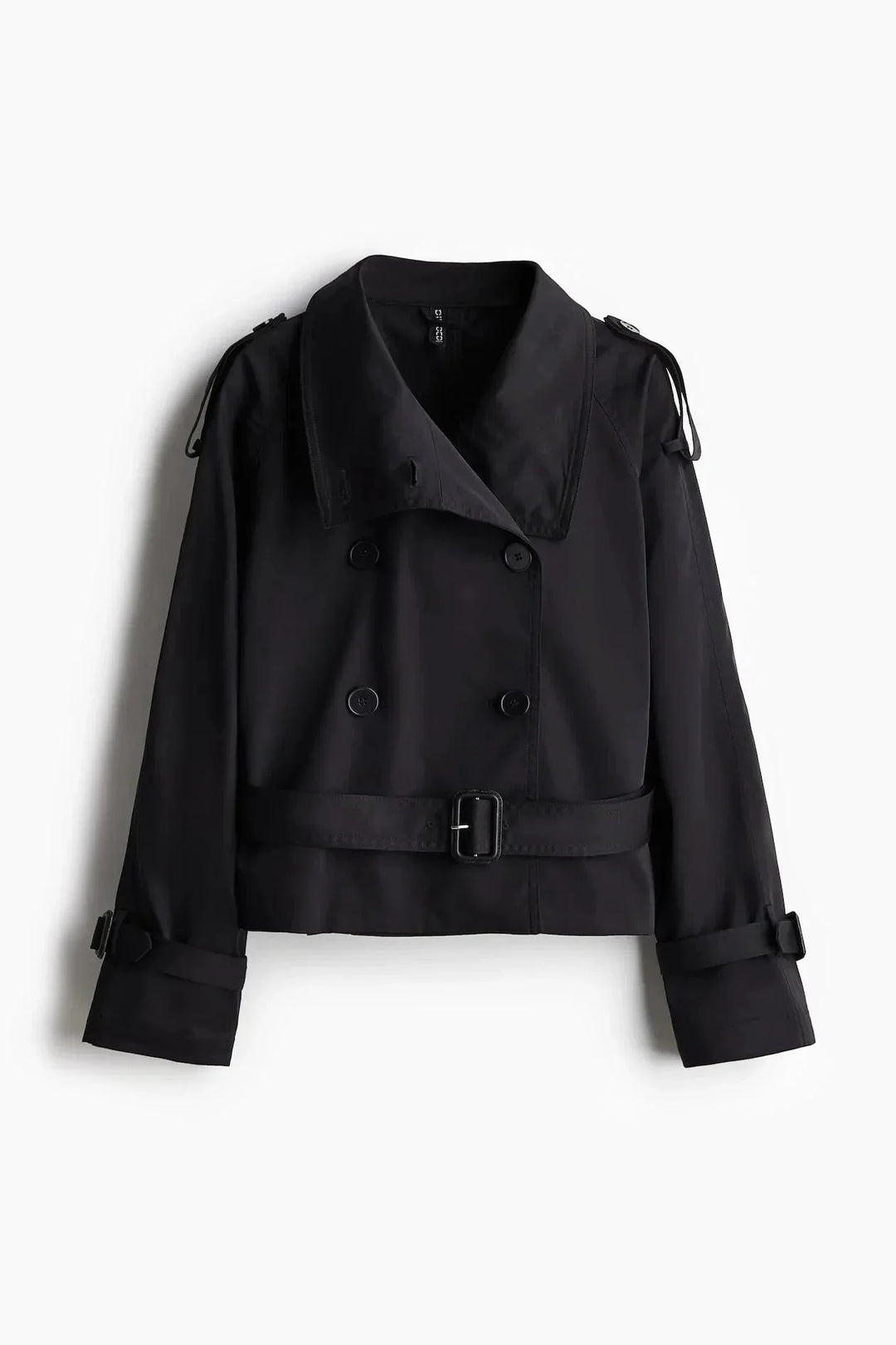Damen Trenchcoat aus strapazierfähigem Stoff, mit hohem Kragen und Taillengürtel für eine figurbetonte Passform.