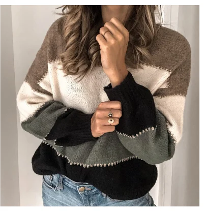 Damen Vintage Strickpullover in Schwarz, aus weicher Baumwolle, mit langen Ärmeln und klassischem Rundhalsausschnitt.