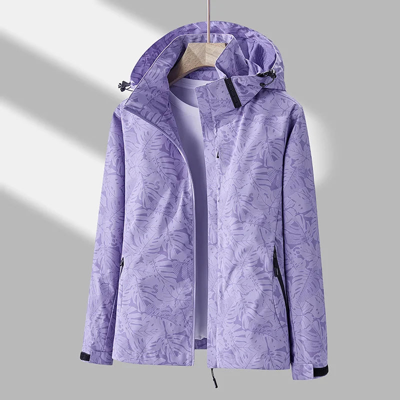 Regenjacke mit Kapuze für Frauen mit Muster und Taschen