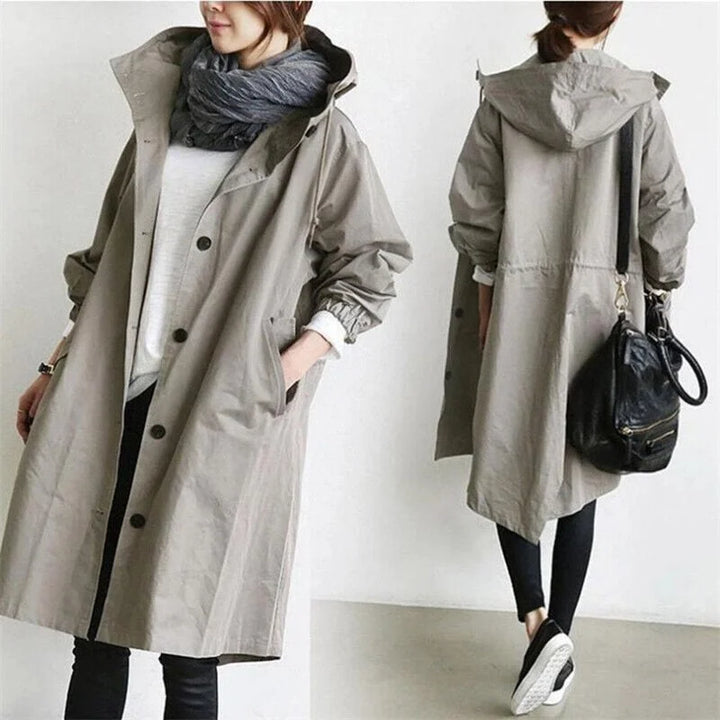 Damen Wasserdichter Trenchcoat mit Kapuze