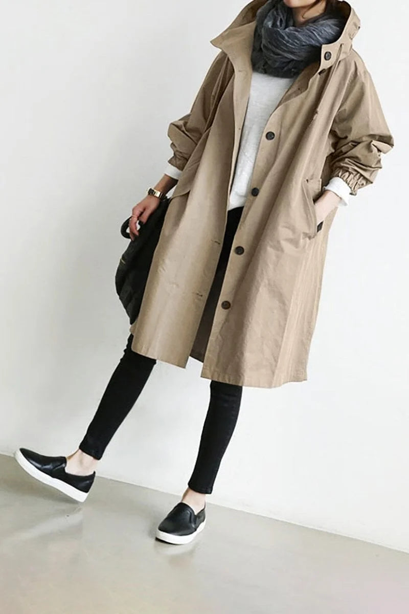Damen Wasserdichter Trenchcoat mit Kapuze