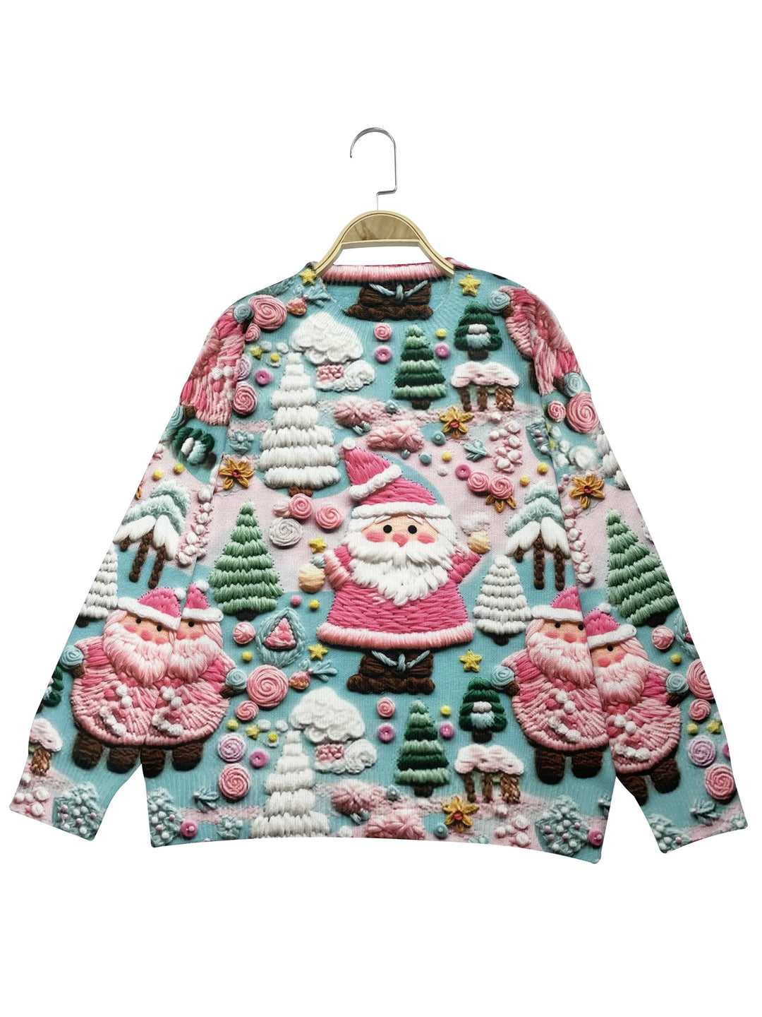 Damen Weihnachtspullover aus Baumwollmischung, mit 3D-Motiv, langen Ärmeln und klassischem Rundhalsausschnitt.