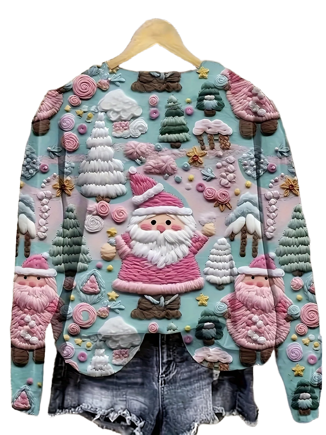 Damen Weihnachtspullover aus weichem Material mit 3D-Motiv und langen Ärmeln für festliche Anlässe.