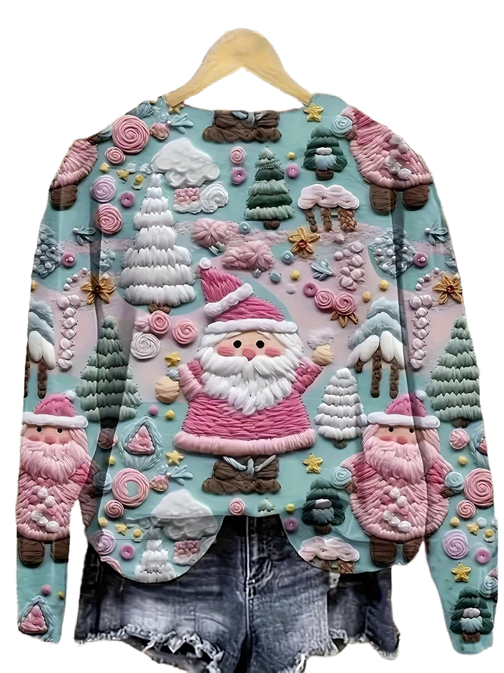 Damen Weihnachtspullover aus weichem Material mit 3D-Motiv und langen Ärmeln für festliche Anlässe.