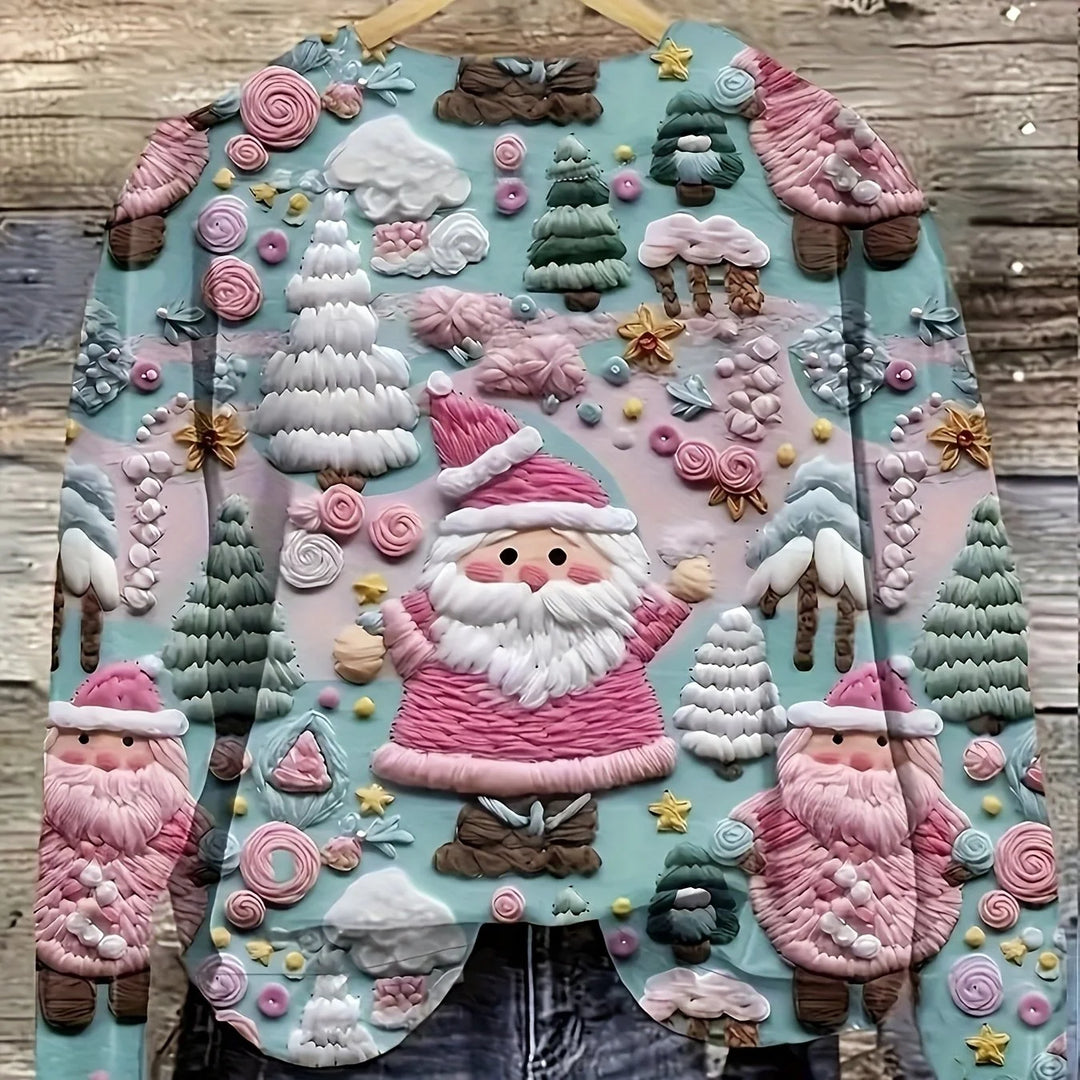 Damen Weihnachtspullover mit 3D-Motiv, langen Ärmeln, aus weichem Material in gemischten Farben, ideal für festliche Anlässe.