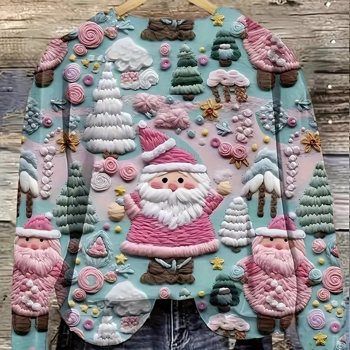 Damen Weihnachtspullover mit 3D-Motiv, langen Ärmeln, aus weichem Material in gemischten Farben, ideal für festliche Anlässe.