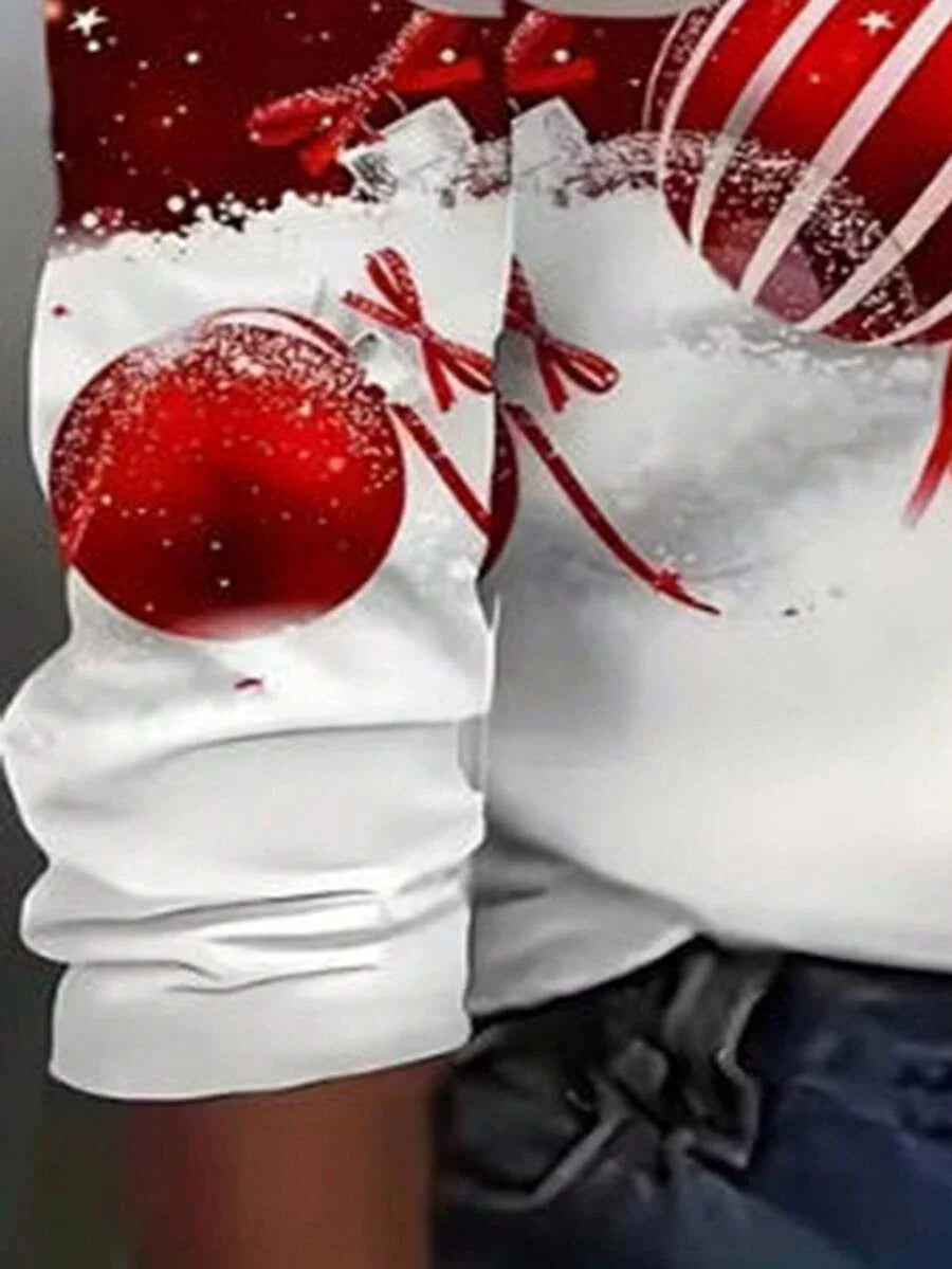 Roter Damen Weihnachtspullover aus Baumwolle mit Santa- und Rentiermotiv, ideal für festliche Anlässe.