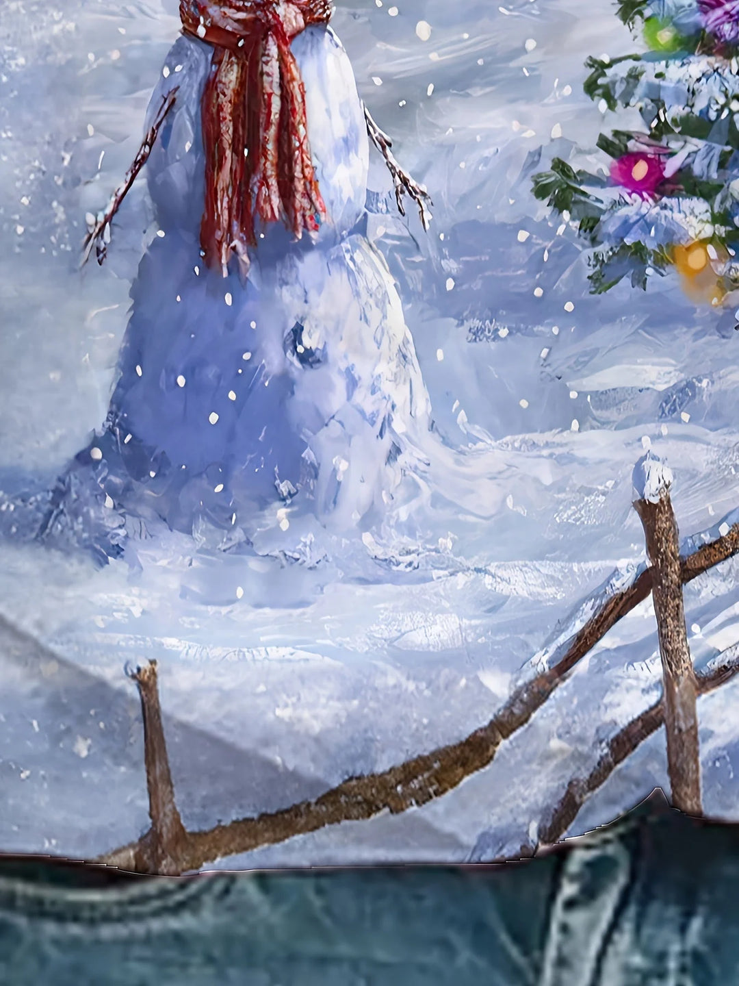 "Damen Weihnachtspullover aus weichem Material mit Schneemann und Tannenbaum-Motiv in festlicher, farbenfroher Gestaltung."