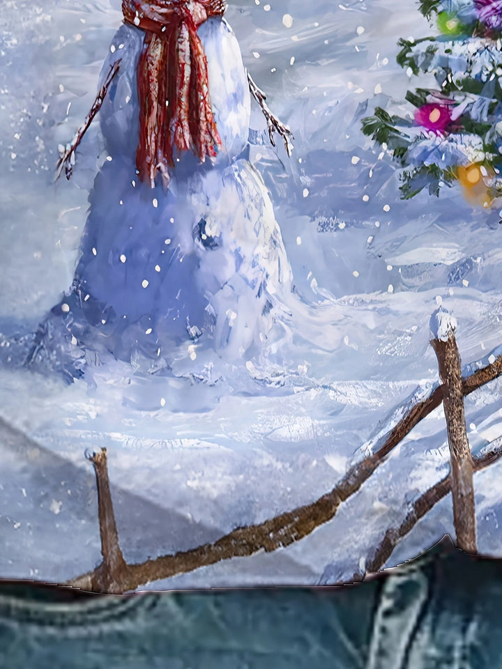 "Damen Weihnachtspullover aus weichem Material mit Schneemann und Tannenbaum-Motiv in festlicher, farbenfroher Gestaltung."